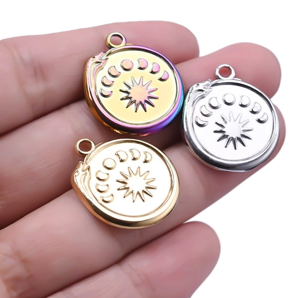 1 Piece 20*24mm Hole 2~2.9mm 304 Stainless Steel 18K Gold Plated Sun Moon Snake Polished Pendant