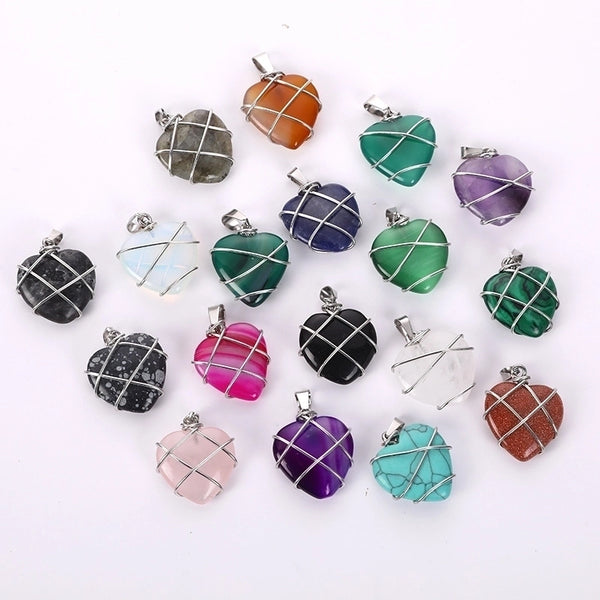 1 Piece 20mm Artificial Crystal Copper Wire Heart Shape Pendant