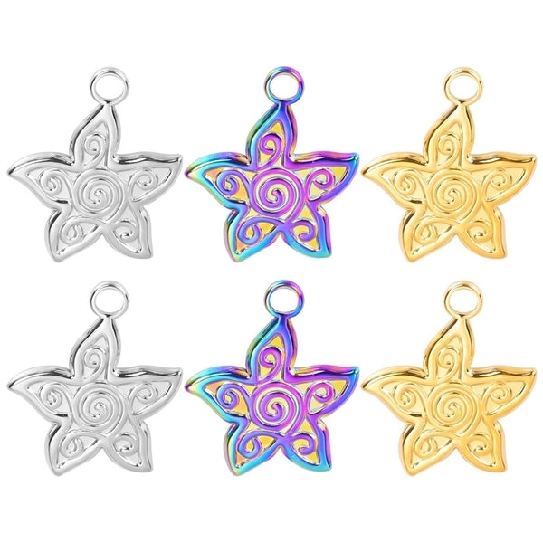 1 Piece 21x18mm Hole 3~3.9mm 304 Stainless Steel 18K Gold Plated Waves Starfish Pendant