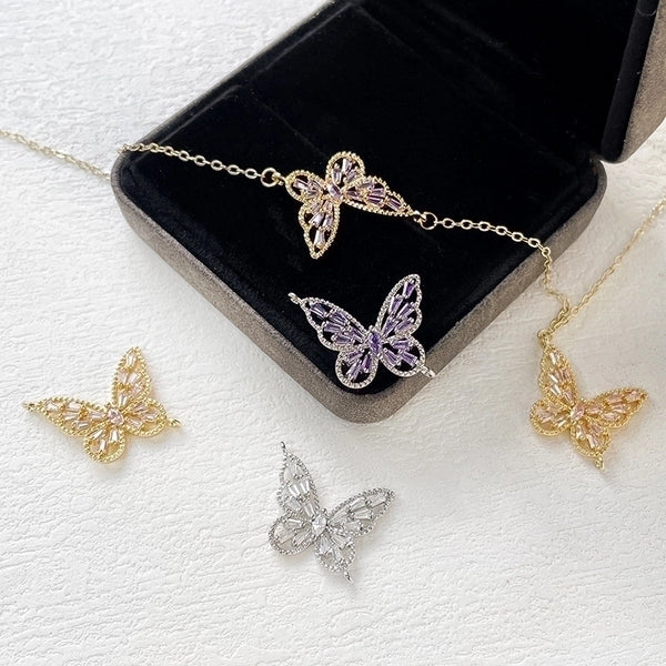 1 Piece 22 * 27mm Copper Zircon Butterfly Polished Pendant