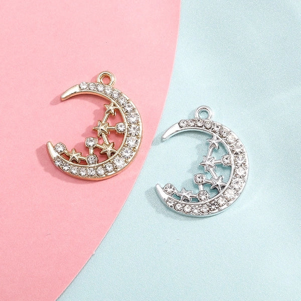 1 Piece 23*19mm Alloy Rhinestones Star Moon Pendant