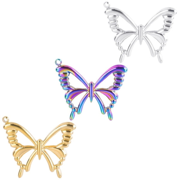 1 Piece 23*26mm 304 Stainless Steel 18K Gold Plated Butterfly Pendant