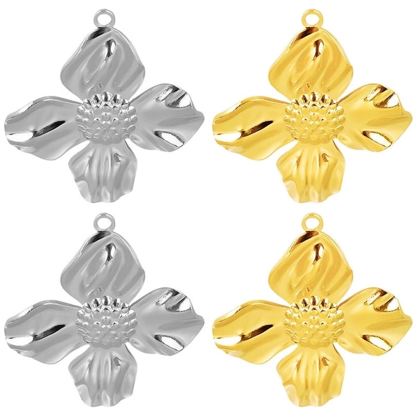 1 Piece 29*32mm 304 Stainless Steel 18K Gold Plated Flower Pendant