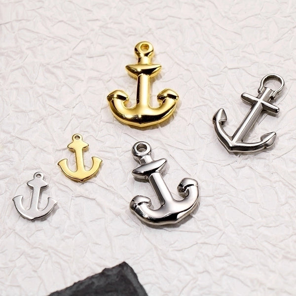 1 Piece 30 * 21mm 30 * 24mm Stainless Steel Zircon 18K Gold Plated Anchor Polished Pendant