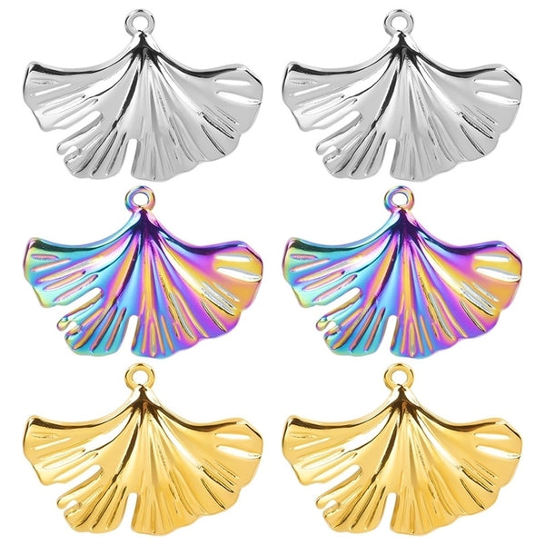 1 Piece 30 * 24mm Hole 2~2.9mm 304 Stainless Steel 18K Gold Plated Ginkgo Leaf Pendant