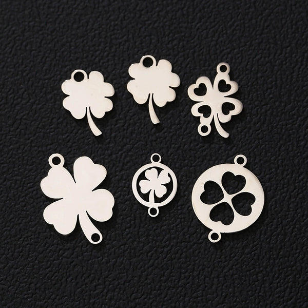 1 Piece 30*30MM 201 Stainless Steel 304 Stainless Steel Printing Four Leaf Clover Pendant