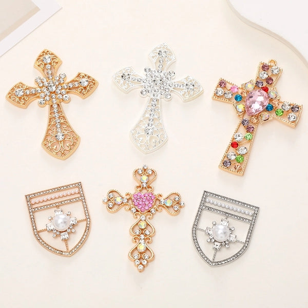 1 Piece 30*41mm 45*62mm 52*76mm Alloy Rhinestones Pearl Cross Polished DIY Accessories Pendant