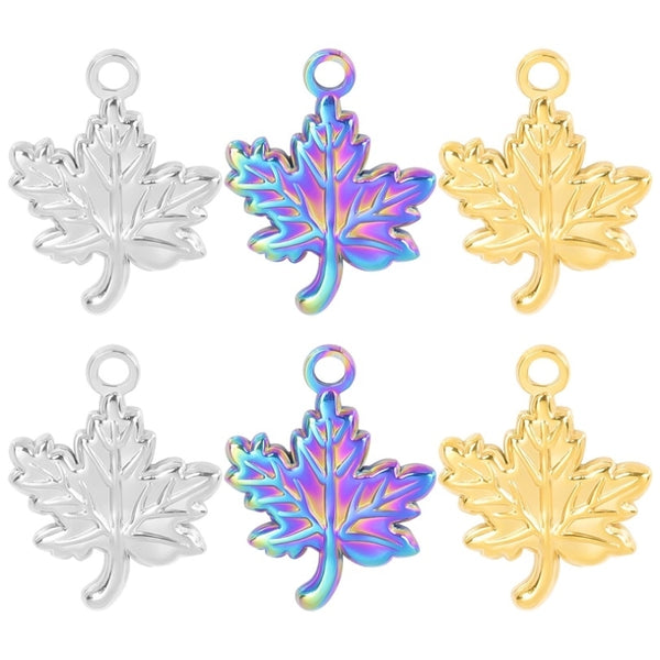 1 Piece 304 Stainless Steel 18K Gold Plated Leaf Pendant