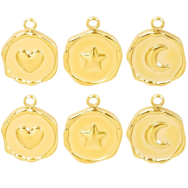 1 Piece 304 Stainless Steel 18K Gold Plated Star Moon Heart Shape Pendant