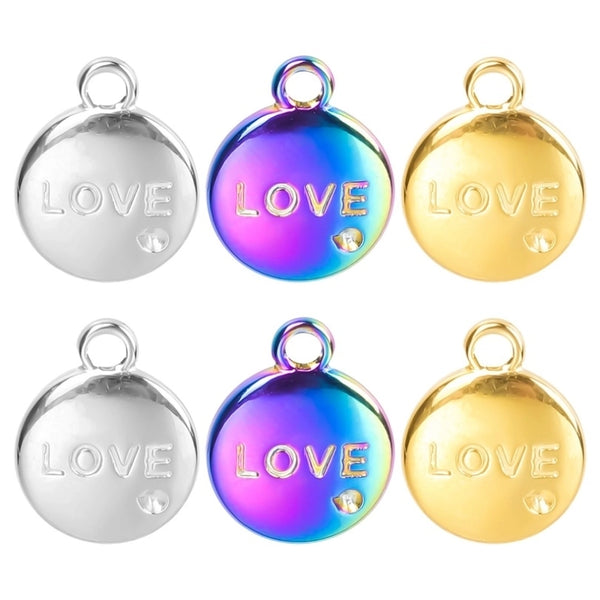 1 Piece 304 Stainless Steel Love Round Pendant