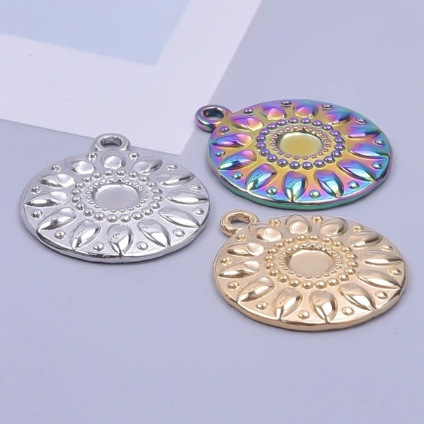 1 Piece 304 Stainless Steel Round Pendant