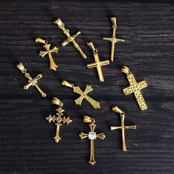 1 Piece 304 Stainless Steel Zircon 18K Gold Plated Cross Pendant