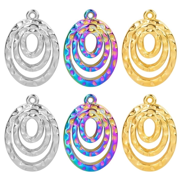 1 Piece 30x20mm Hole 2~2.9mm 304 Stainless Steel 18K Gold Plated Oval Pendant