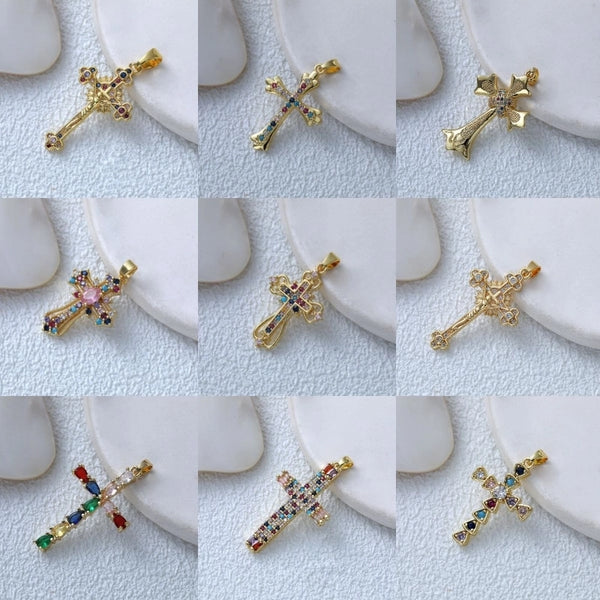 1 Piece 35*20mm Copper Zircon Cross Pendant