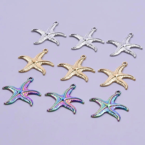 1 Piece 36*35mm Hole 2~2.9mm 304 Stainless Steel 18K Gold Plated Starfish Polished Hammered Pendant