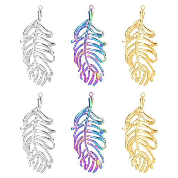 1 Piece 50x22mm Hole 2~2.9mm 304 Stainless Steel 18K Gold Plated Leaves Pendant