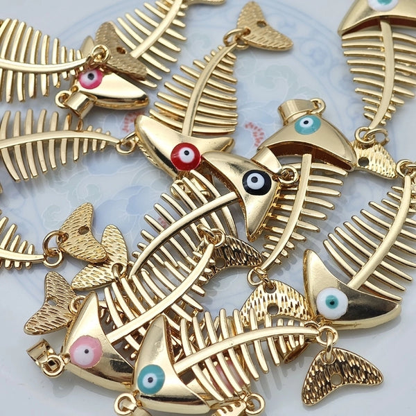 1 Piece 58*20*6MM Metal Fish Bone Pendant