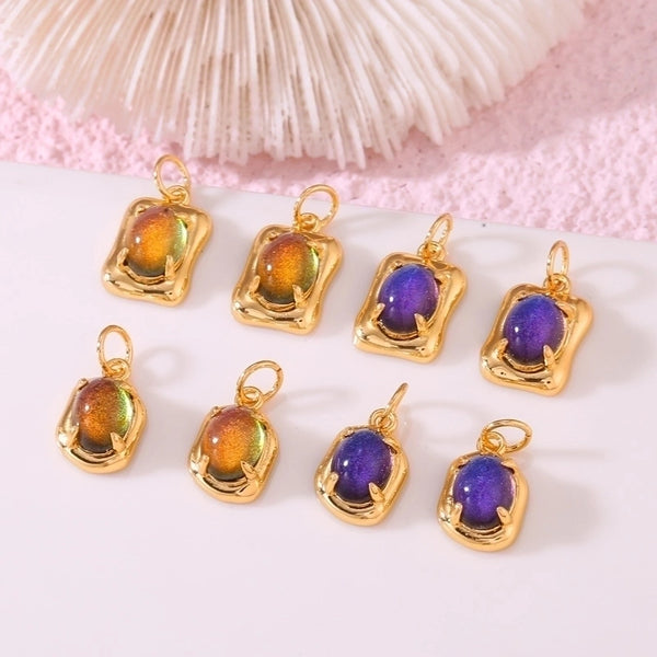 1 Piece 8.5*13mm 9*13.7mm Copper Artificial Gemstones 14K Gold Plated Oval Rectangle Polished Pendant