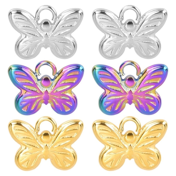 1 Piece 9x12mm Hole 2~2.9mm 304 Stainless Steel 18K Gold Plated Butterfly Pendant