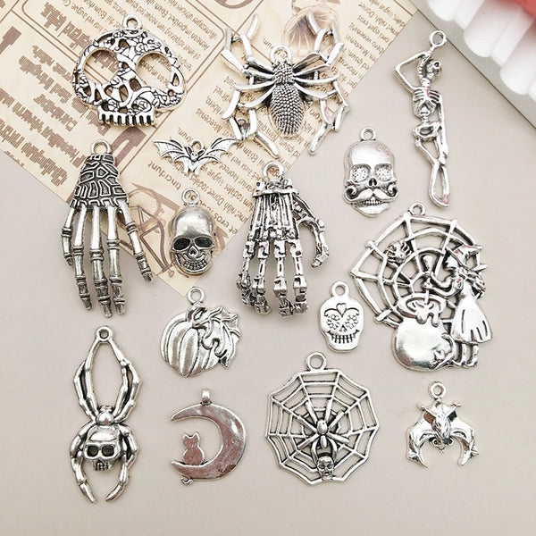 1 Piece Alloy Moon Spider Web Skull Pendant