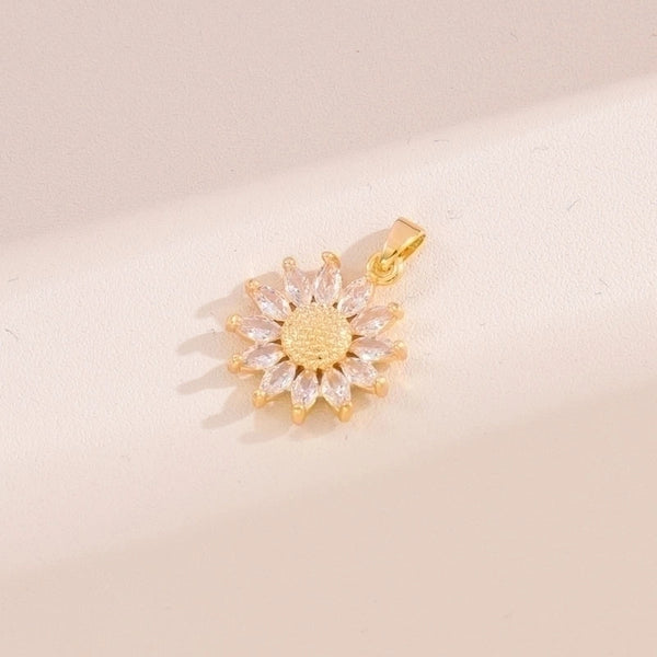 1 Piece Brass Zircon 18K Gold Plated Sunflower