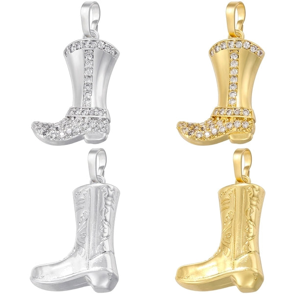 1 Piece Copper Zircon 18K Gold Plated Boots Pendant