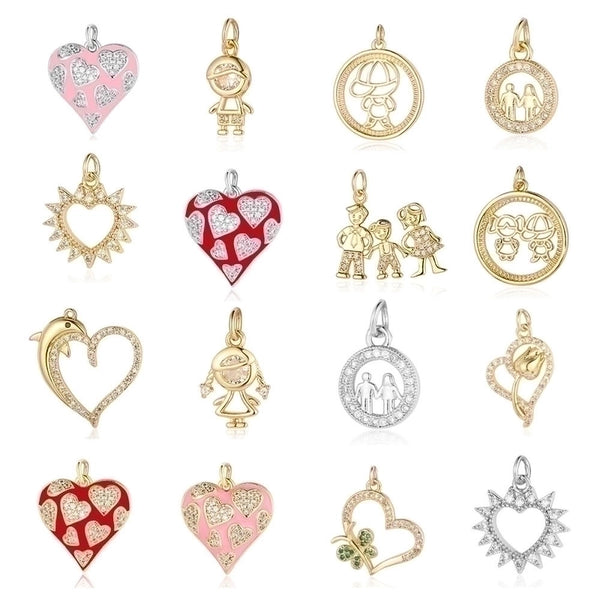 1 Piece Copper Zircon 18K Gold Plated Cartoon Character Heart Shape Flower Polished Pendant