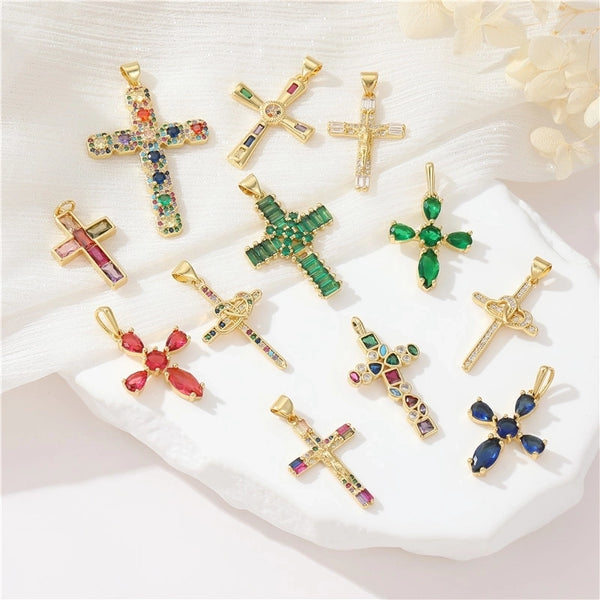 1 Piece Copper Zircon Cross Pendant