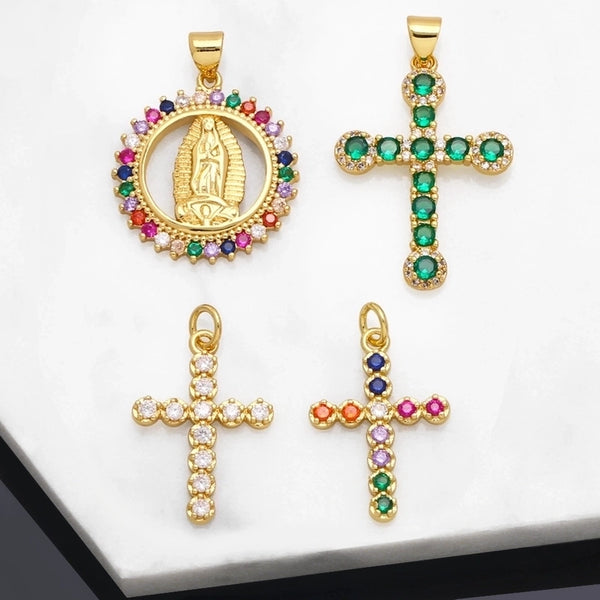 1 Piece Copper Zircon Cross Virgin Mary