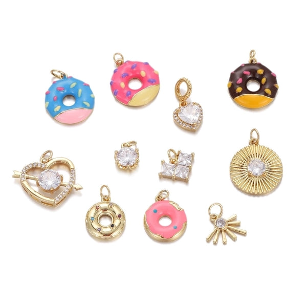 1 Piece Copper Zircon Gold Plated Donuts Pendant