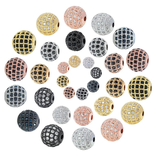 1 Piece Diameter 10mm Diameter 6 Mm Diameter 8mm Hole 1~1.9mm Hole 2~2.9mm Copper Zircon 18K Gold Plated Round Pendant Beads Spacer Bars