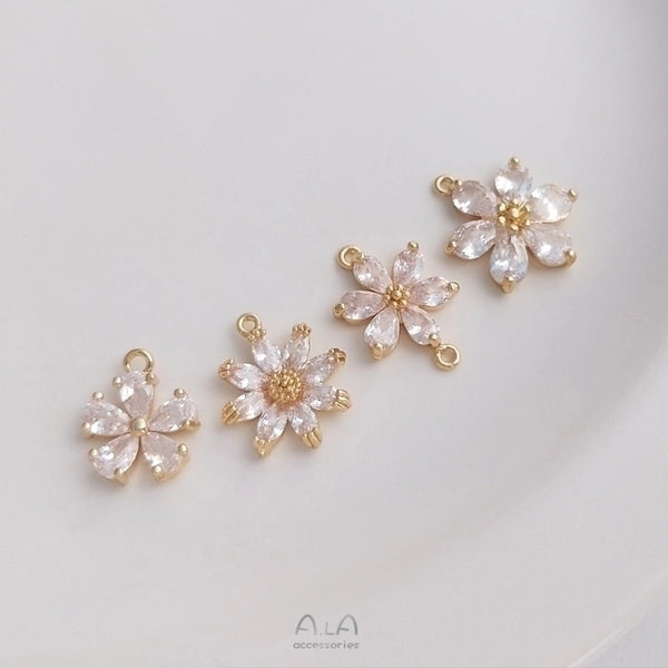 1 Piece Diameter 11mm 13.5mm Diameter Diameter 14mm Copper Zircon 14K Gold Plated Flower Polished Pendant