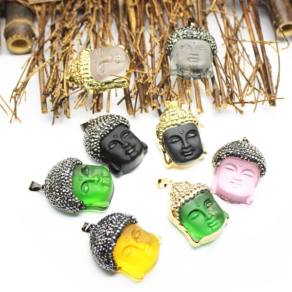 1 Piece Glass Portrait Buddha Head Pendant