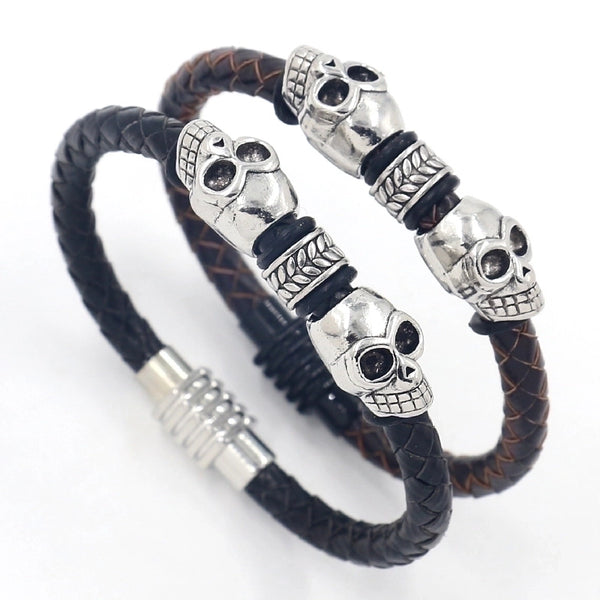 1 Piece Punk Skull Alloy Cowhide String Plating Men's Bracelets