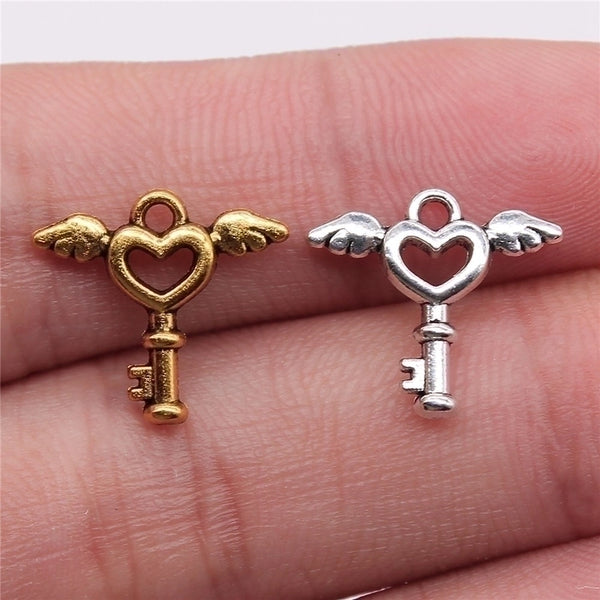 1 Piece Retro Heart Shape Wings Key Alloy Plating Pendant Jewelry Accessories