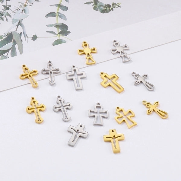 1 Piece Stainless Steel 18K Gold Plated Cross