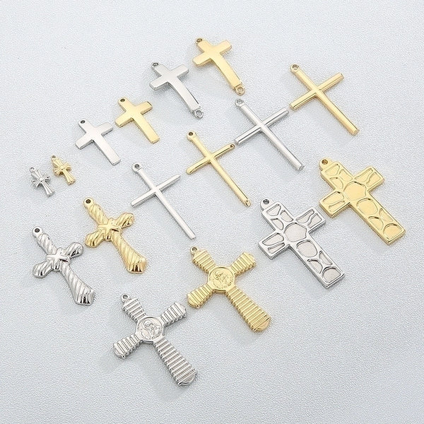 1 Piece Stainless Steel 18K Gold Plated Cross