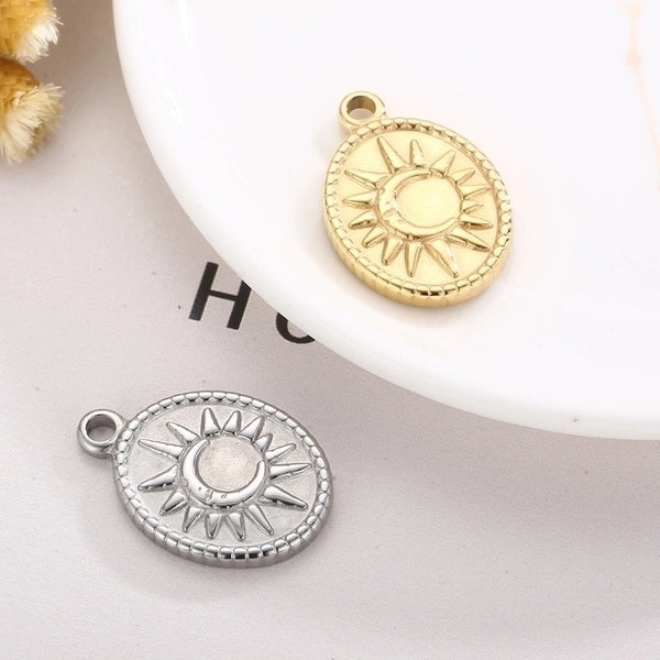 1 Piece Stainless Steel 18K Gold Plated Sun Moon