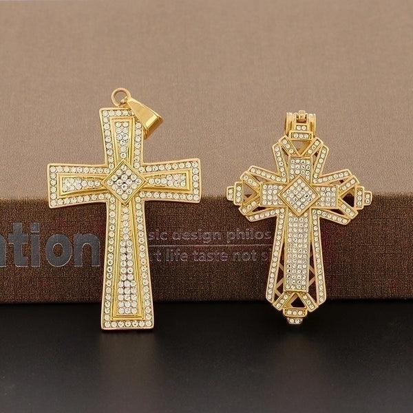 1 Piece Stainless Steel Rhinestones 18K Gold Plated Cross Pendant