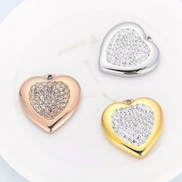 1 Piece Stainless Steel Rhinestones 18K Gold Plated Heart Shape