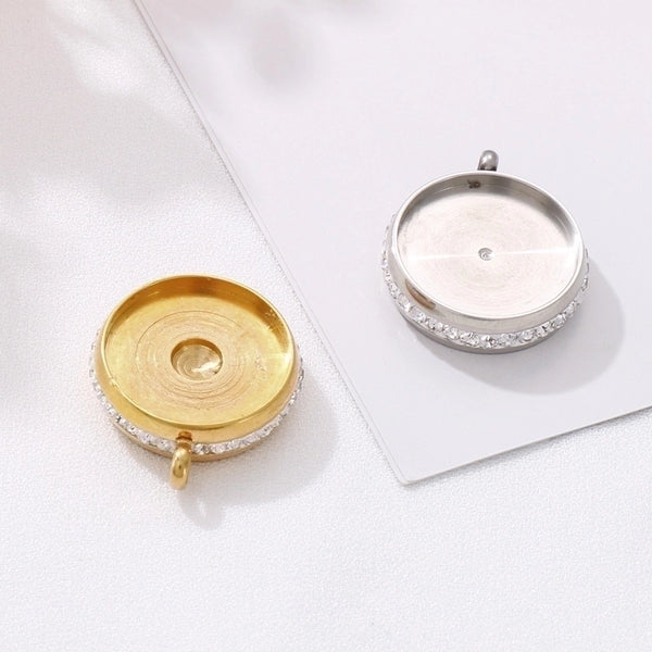 1 Piece Stainless Steel Rhinestones 18K Gold Plated Round