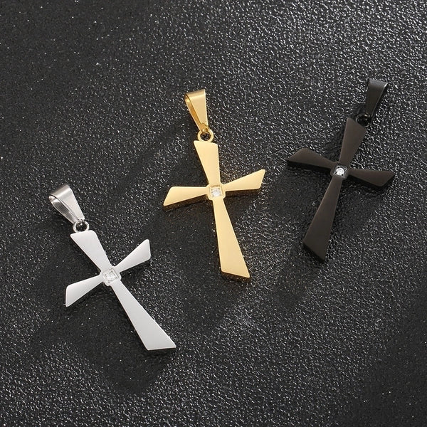 1 Piece Titanium Steel Zircon 18K Gold Plated Cross