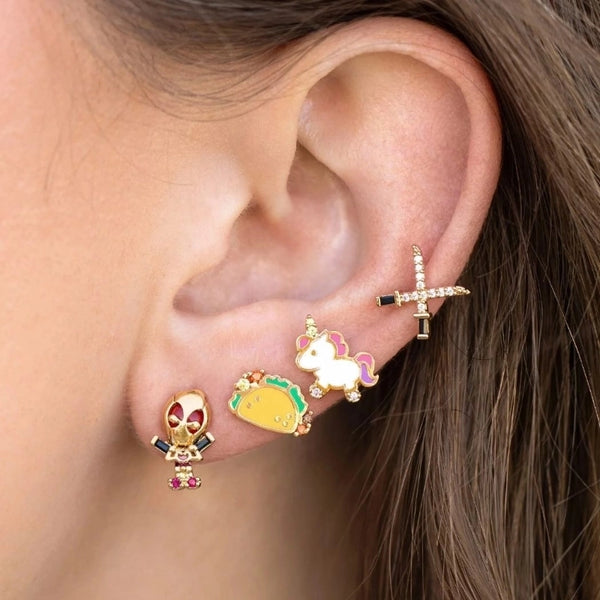 1 Set 1 Pair Cute IG Style Cartoon Character Enamel Plating Copper Zircon Drop Earrings Ear Studs