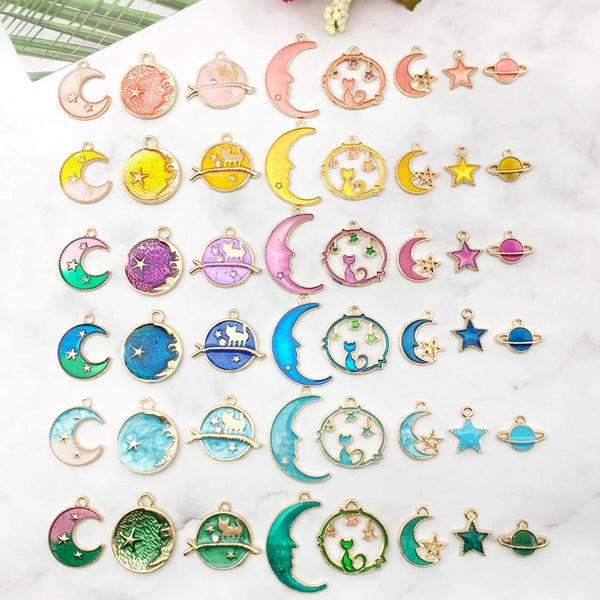 1 Set 21 * 25mm 24*24mm 24*32mm Alloy Rhinestones Star Moon Cat Pendant