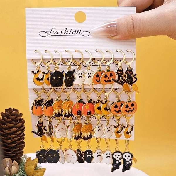 1 Set Cute Pumpkin Cat Bat Alloy Ear Hook