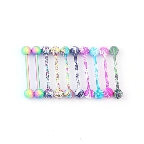 10 Colors Body Piercing Jewelry Stainless Steel Water Grain Paint Tongue Nails Breast Ring