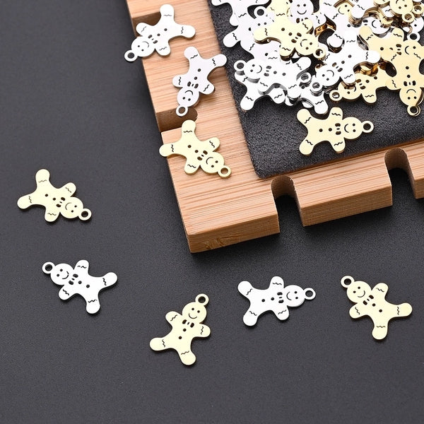 10 PCS/Package 10.5*16mm Hole 1~1.9mm 304 Stainless Steel Gold Plated Gingerbread Polished Pendant