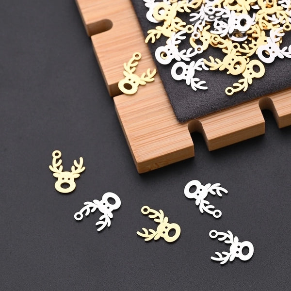 10 PCS/Package 12*16mm Hole 1~1.9mm 304 Stainless Steel Gold Plated Elk Polished Pendant