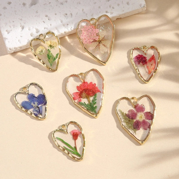 10 PCS/Package 20*26mm Alloy Heart Shape Flower Pendant