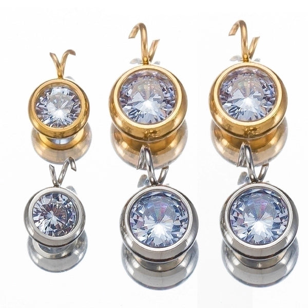 10 PCS/Package 5.5mm Diameter Diameter 7 Mm 304 Stainless Steel Zircon Round Polished Pendant